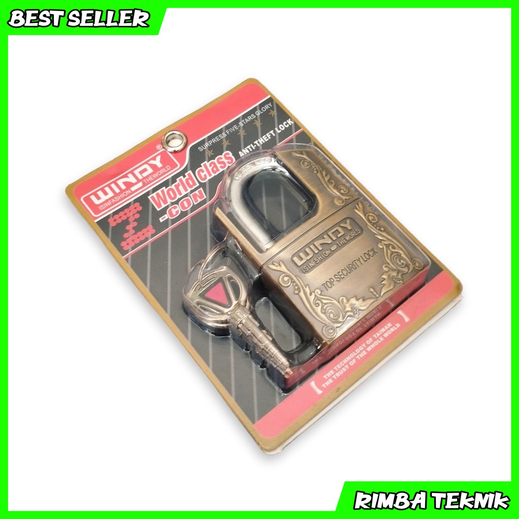 Kunci gembok original windy 60 mm gembok baja anti maling free 3 kunci bulat top security lock world class z-con