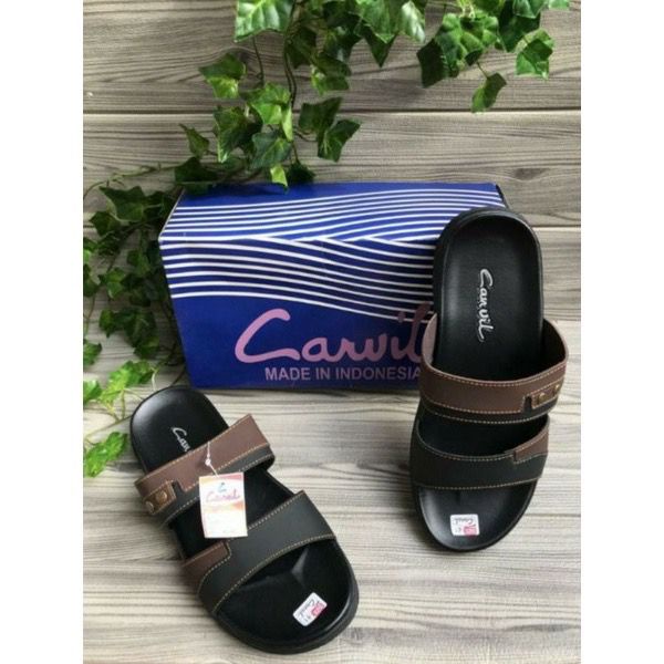 Sandal Sendal Slop Selop Slip On Slide Jepit Japit Kulit Carvil Pria Cowok