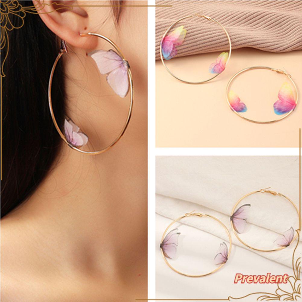 Preva Double Butterfly Hoop Earrings Pesta Hadiah Ulang Tahun Hoop Emas Elegan Indah Wanita Gadis Multicolor