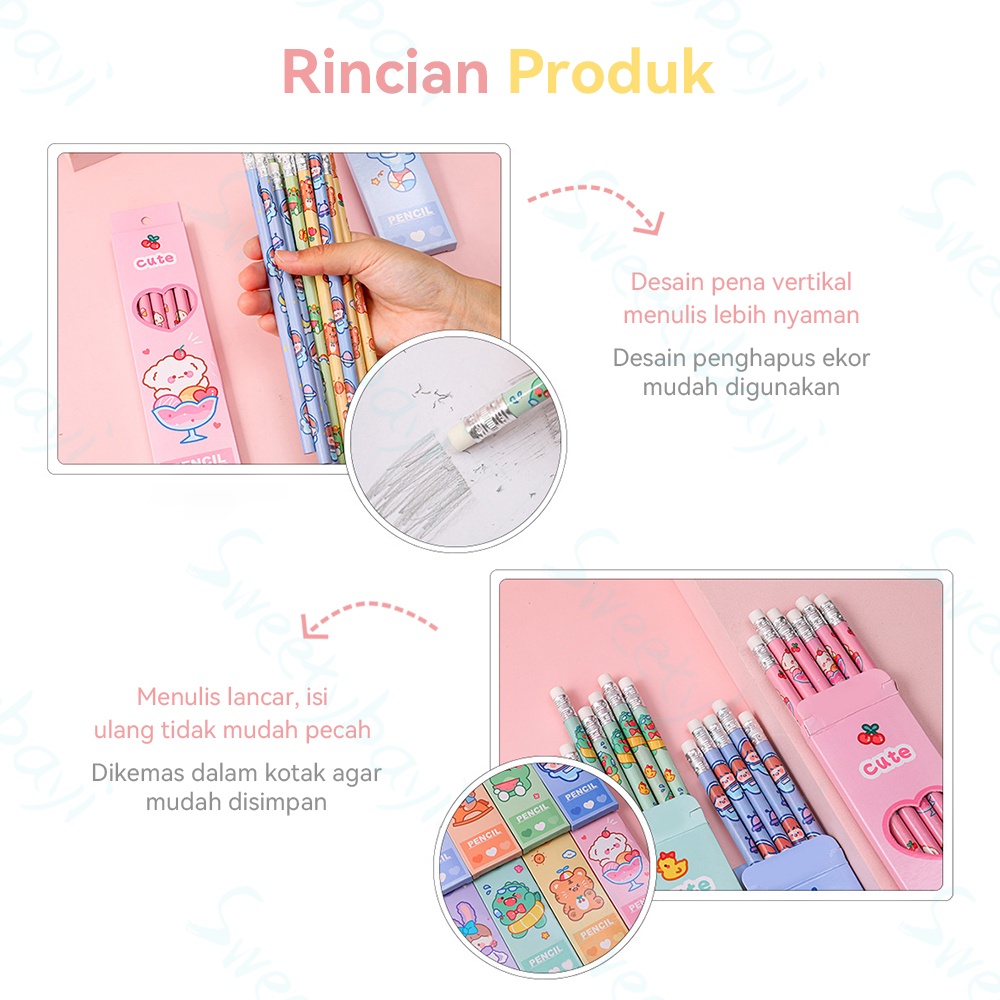 Sweetybayi 6pc Pensil set lucu Pencil tulis Alat tulis sekolah