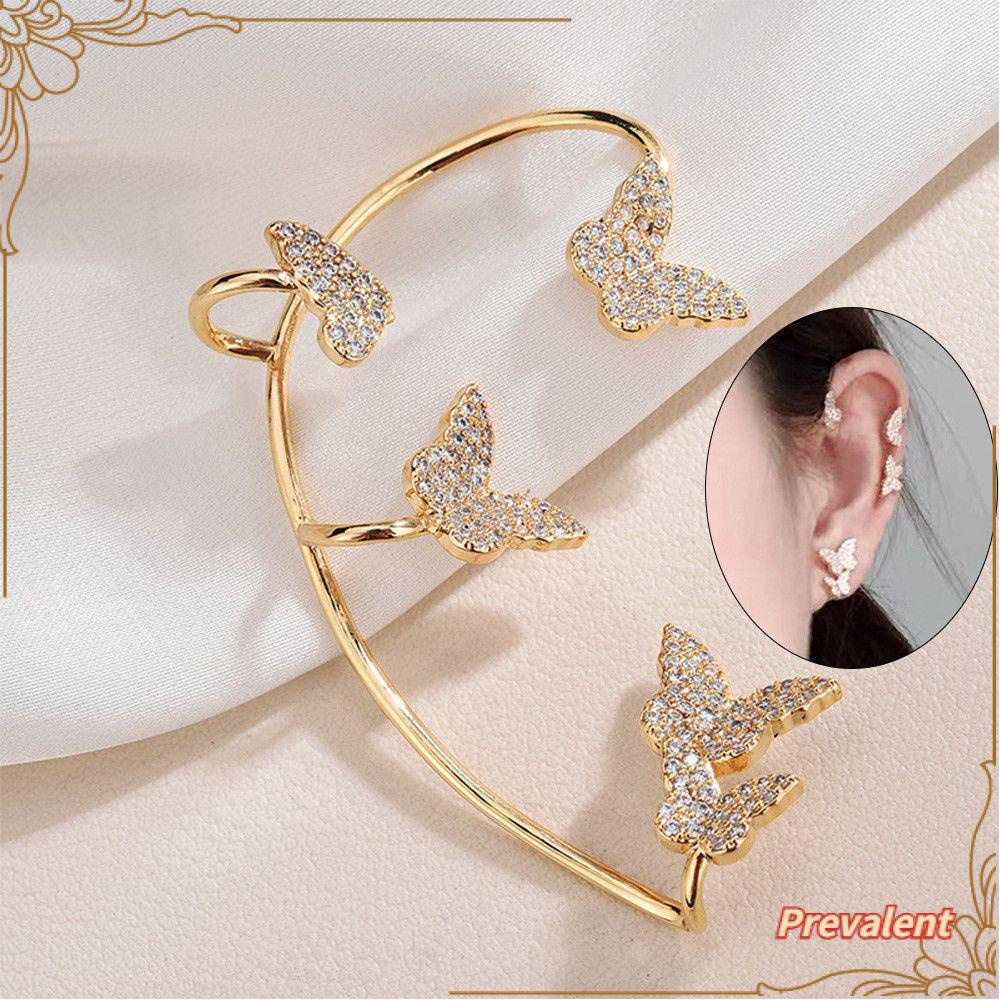 Preva Butterfly Ear Cuff Perhiasan Manset Telinga Geometris Tanpa Tindik Zirkon Tindik Palsu