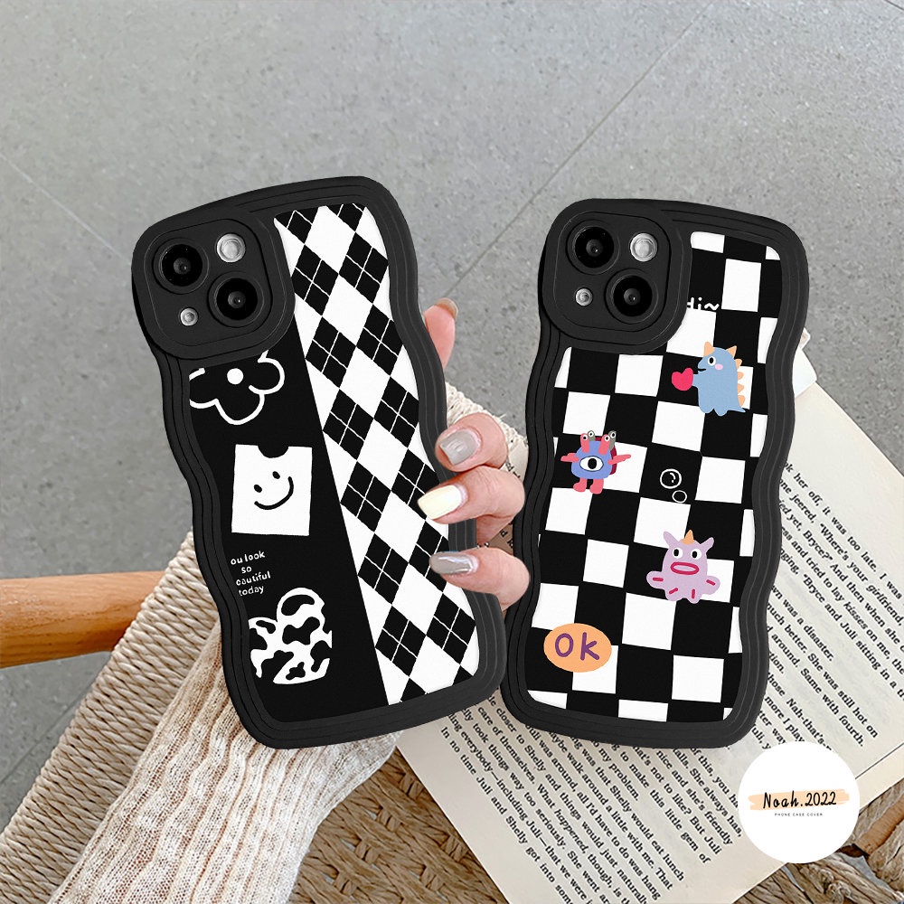 Case Oppo A17 A17 A17K A77 A57 A76 A96 A54 A74 A53 A33 A55 A16 A16s A16K A16E A15 A15s A12 A12E A7 A5s A3s A5 A9 A11K Reno 8Z 8 7Z 7 6 5 TPU Papan Catur Grid Wave Edge Soft Case Tempat Kotak Makan