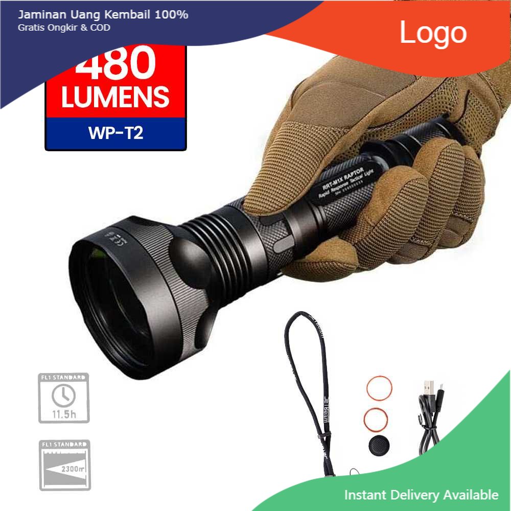 JETBeam Senter Laser LED Raptor Flashlight WP-T2 480 Lumens - RRT-M1X