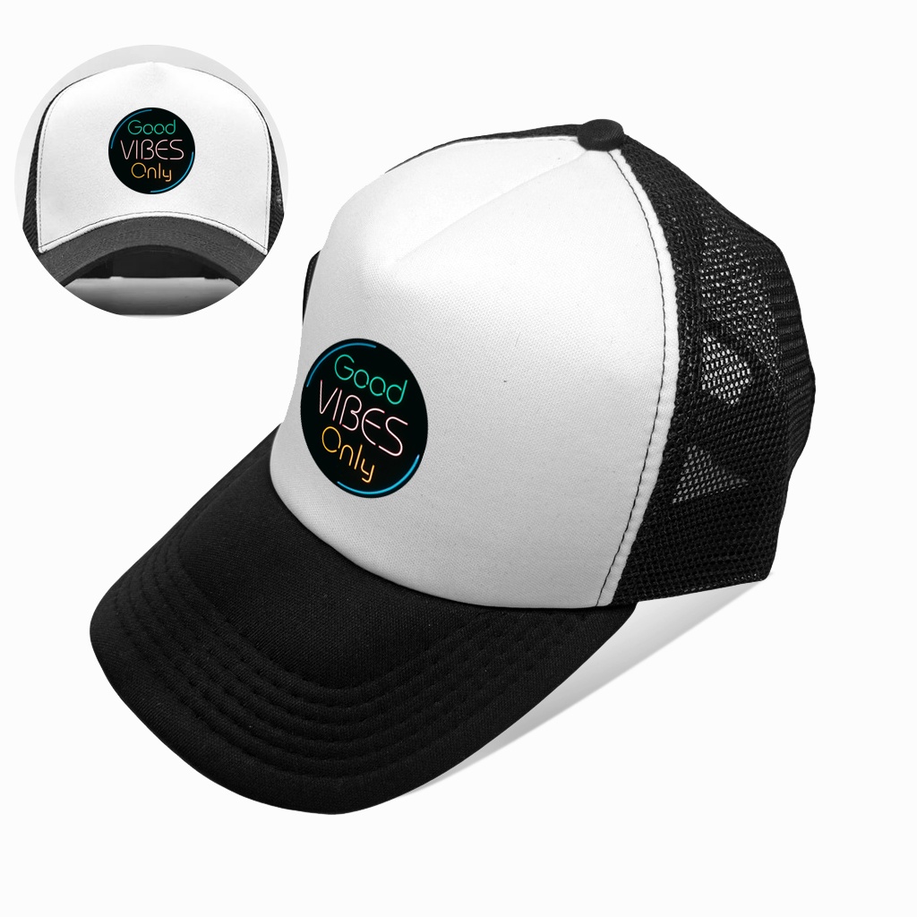 Topi Jaring Sablon Kata Kata Warna Hitam Putih