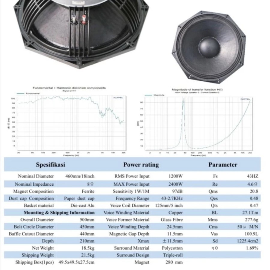 Speaker komponen 18 inch zetapro knight 18 original component knight18