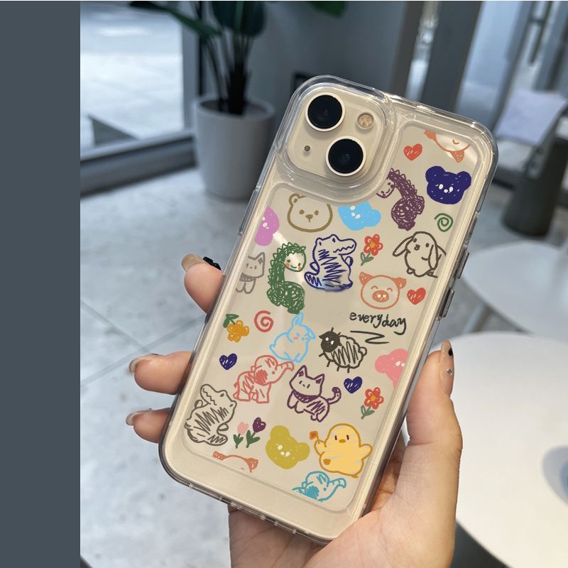 IPHONE Hewan Lucu Shockproof Soft Phone Case Kompatibel Untuk Iphone14 11 13 12 Pro XS Max X XR 78 6 6S Plus Casing Transparan TPU Protection Cover