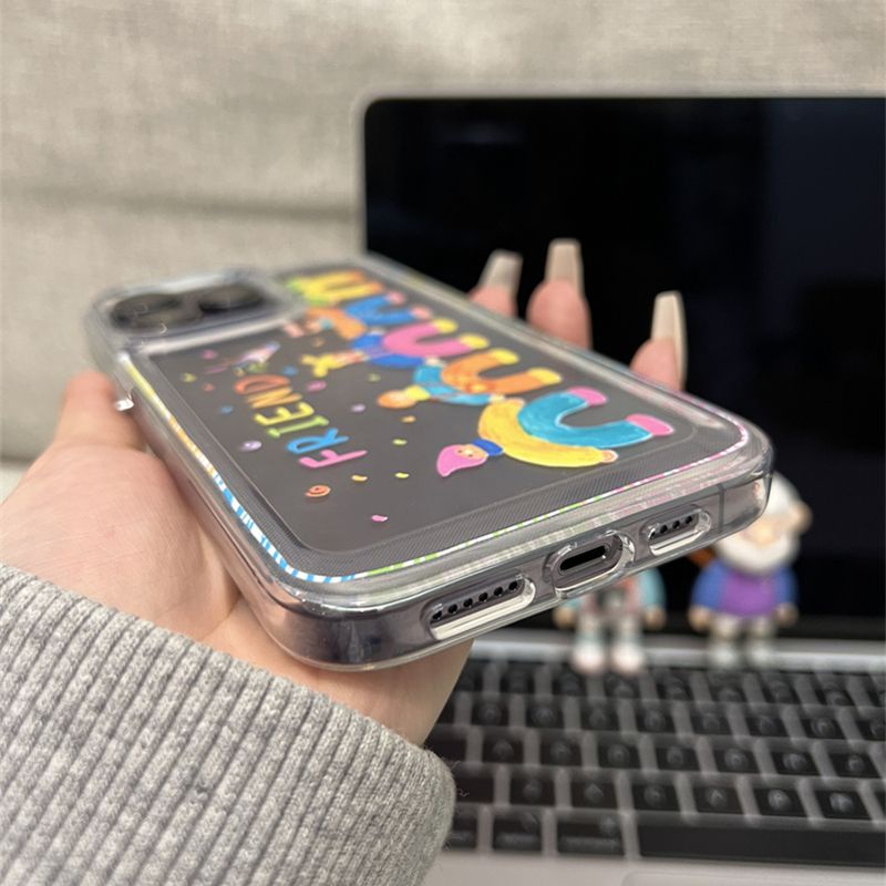 IPHONE Cute Rainbow People Shockproof Soft Phone Case Kompatibel Untuk Iphone14 13 11 12 Pro XS Max X XR 78 6 6S Plus Casing Transparan TPU Cover