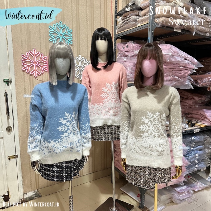 Sweater motif salju import natal christmas atasan wanita hangat