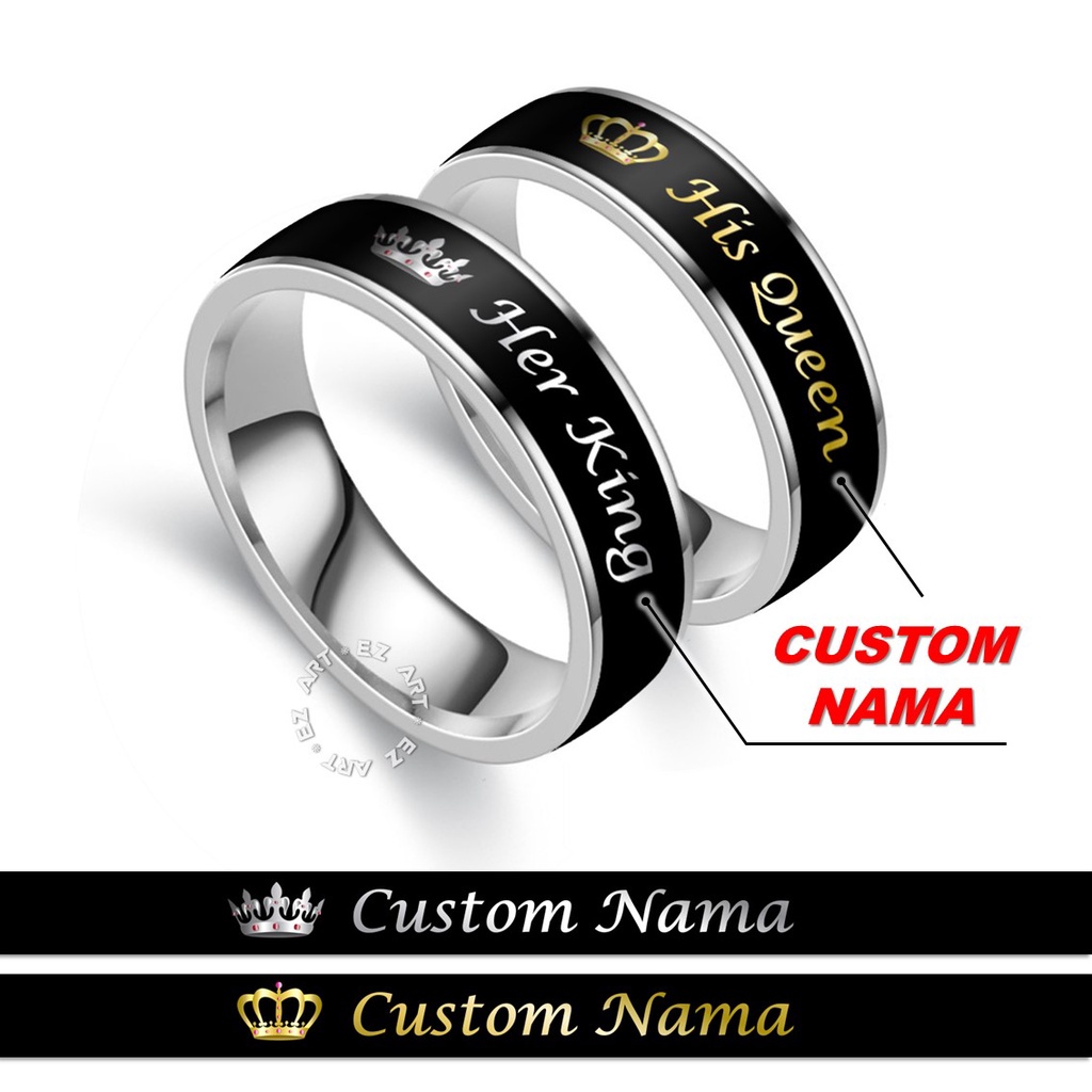 2Pcs CINCIN COUPLE CUSTOM NAMA PASANGAN HER KING HIS QUEEN STAINLESS STEEL ANTI KARAT