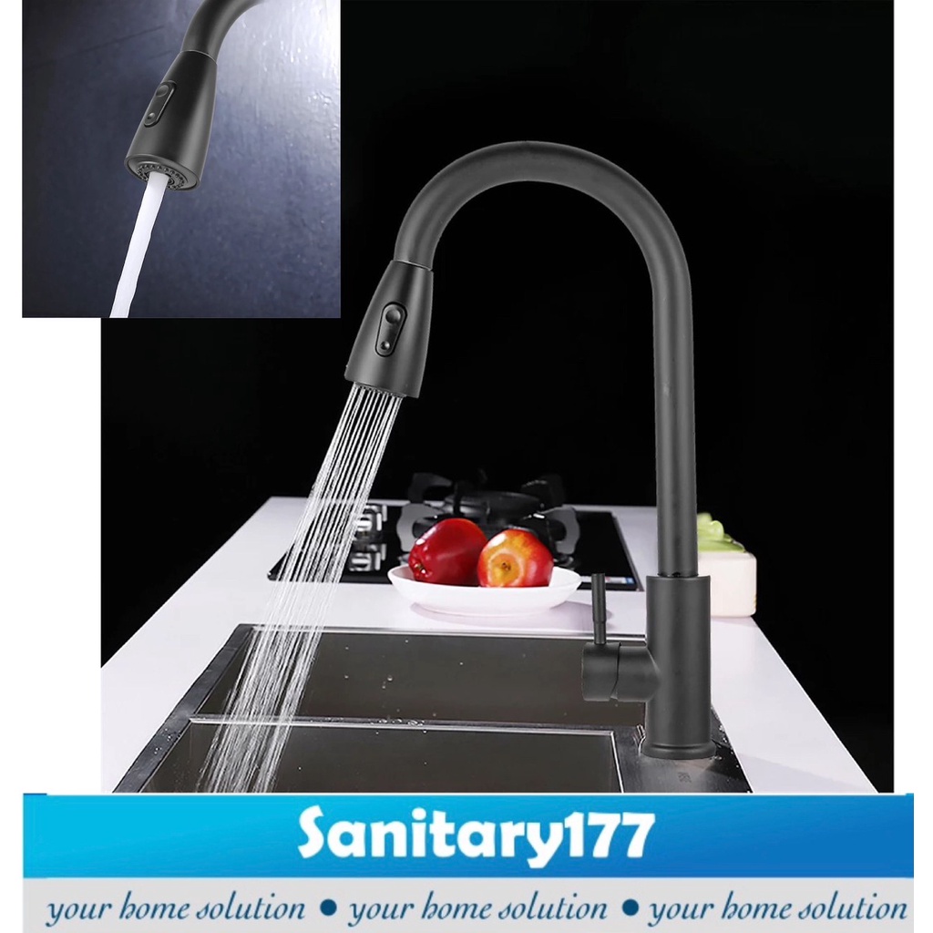 Kepala Saringan kran sink tarik 2in1 HITAM -sambungan Kepala mini shower keran air cuci piring Hemat air 2in1 sambungan air head faucet sink dapur cuci piring model tarik