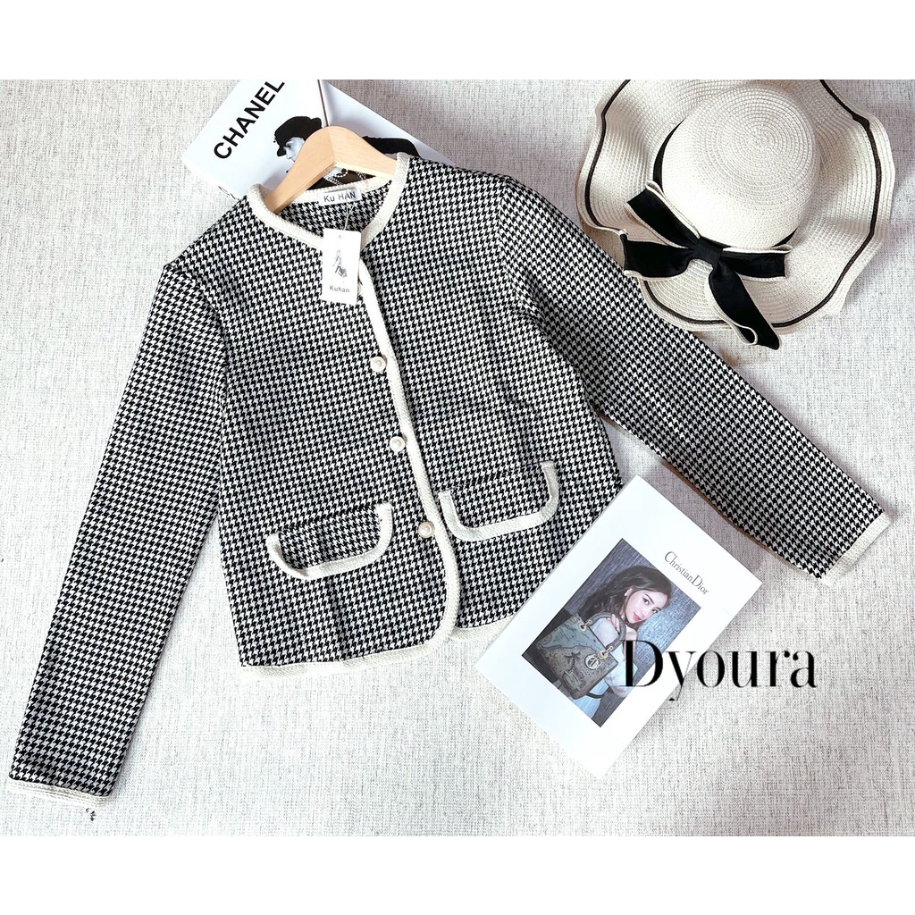 outer korean Import Premium Cardigan Motif Houndstooth Crop  by dyoura Ye-Na Blazer Korea Outer Import Premium Cardigan Motif Houndstooth Crop