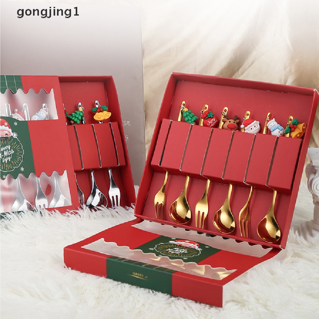 Ggg 4 /6Pcs Sendok Kopi Elk Stainless Steel Sendok Es Krim Dessert Tea Spoon Untuk Hadiah Natal Aksesoris Dapur Peralatan Makan Dekorasi ID