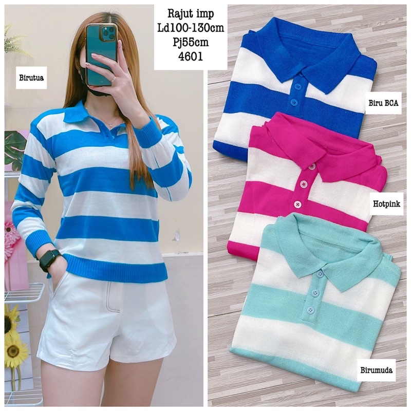 ATASAN RAJUT KERAH POLO KANCING / KNIT TOP / POLO KNIT STRIPE