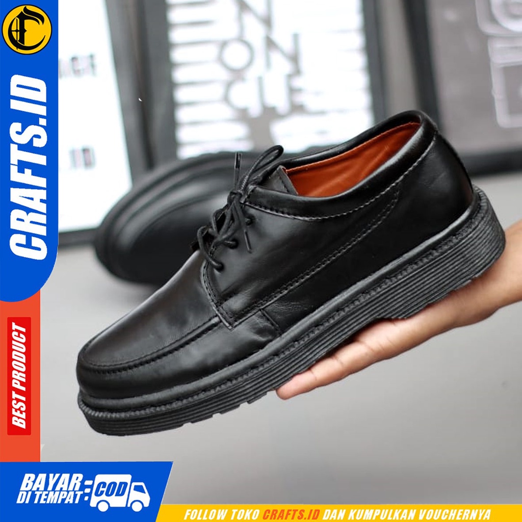 CRAFTS shadowmoon - Sepatu Formal Pantofel Docmart Kulit Asli Kerja Pria Hitam