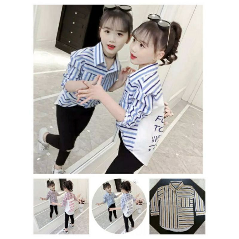 Baju Anak-anak / Atasan Anak Perempuan Usia 3-10 Tahun / Kemeja Anak Perempuan Motif Salur Kombinasi