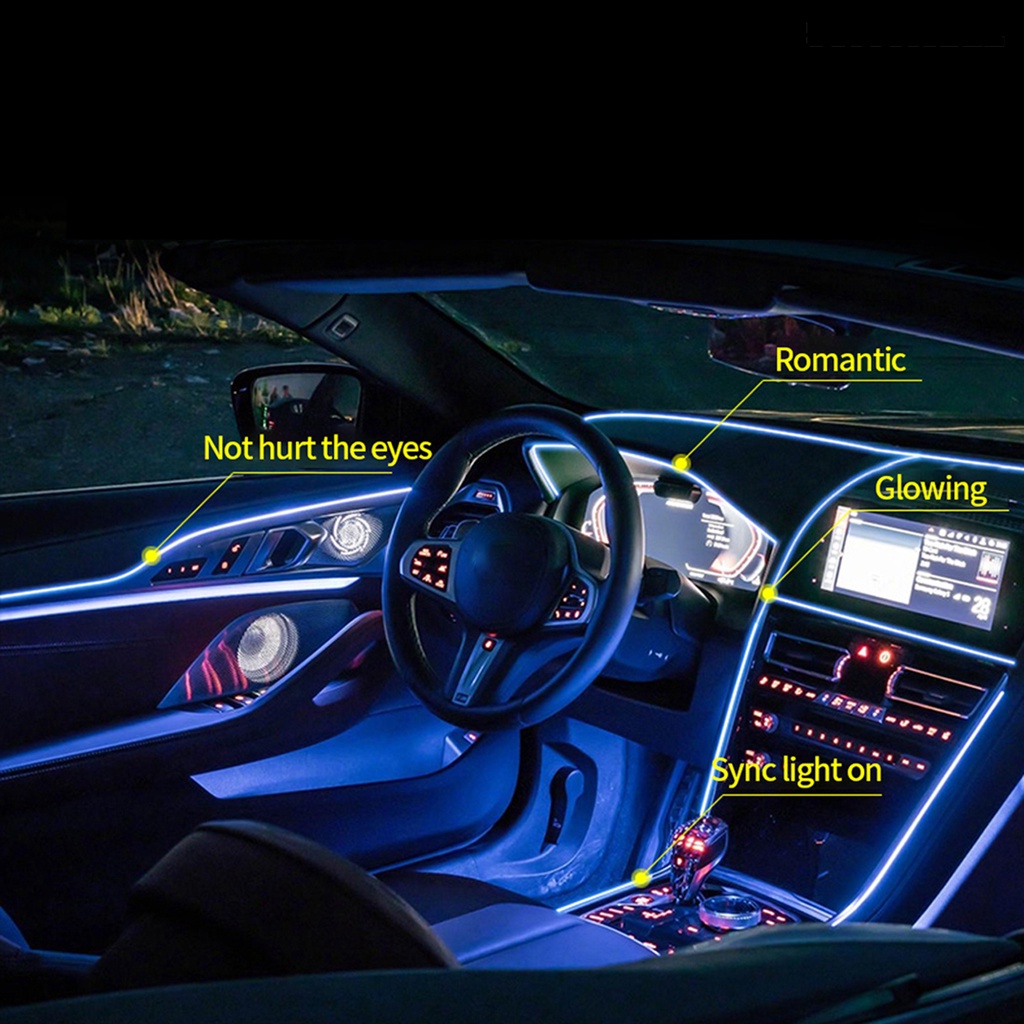[Dekorasi] Lampu Suasana Mobil Hias Pemasangan Mudah DIY Interior Pesta Mobil Kabel LED Neon Light Strip Untuk Liburan