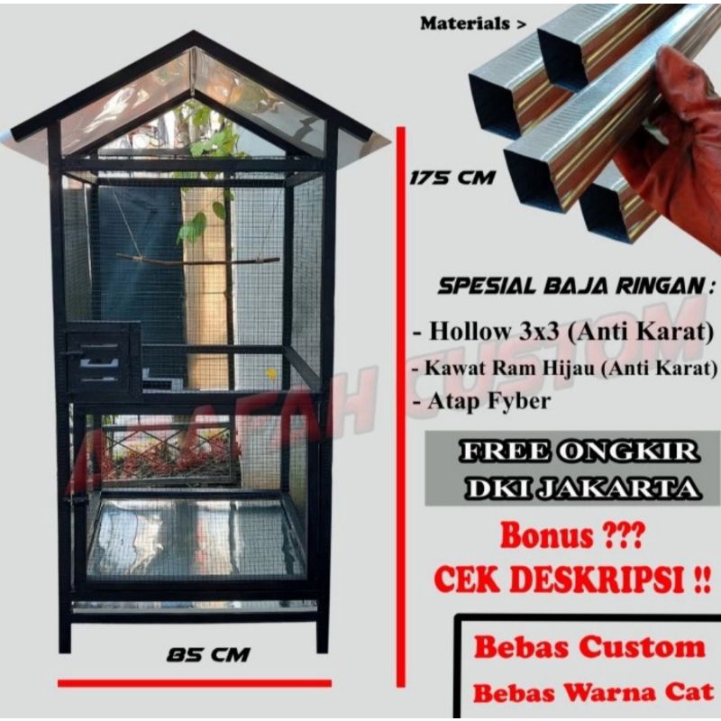 Sangkar Kandang Ternak Umbaran Koloni Aviary Besar Kotak Lovebird Kenari Murai Kakatua Baja Ringan