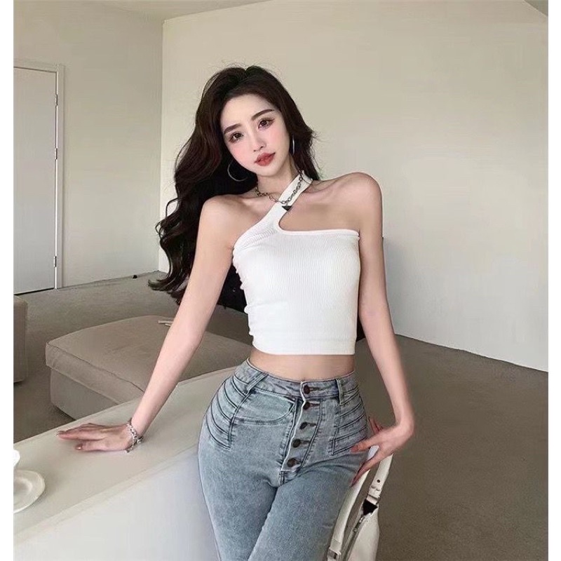 Tanktop kamisol Korean Wanita Crop Tanktop One shoulder (T19)