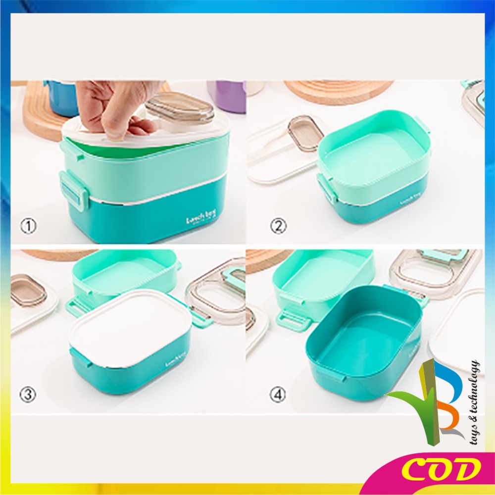 RB-C696 Tempat Makan Set 2 Tingkat Anti Tumpah / Lunch Box Susun Free Sendok Portable / Kotak Bento Tingkat Dengan Pegangan Set BPA FREE  VARIASI