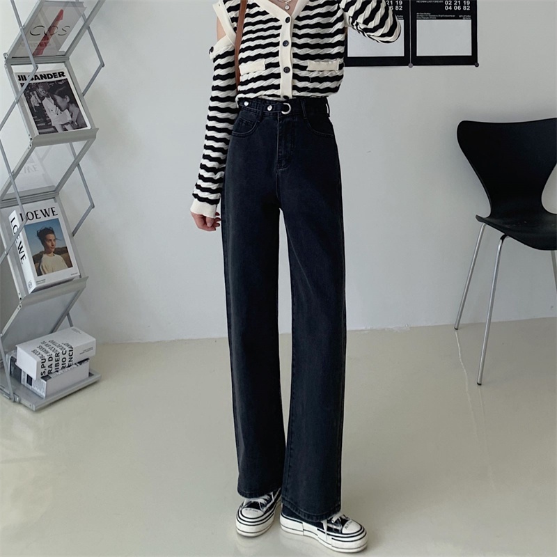 Jeans Wanita Highwaist Hitam / Celana Jeans Kulot Wanita Loose Import