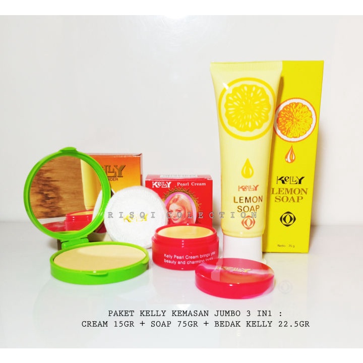 KEMASAN JUMBO // Paket Lengkap Kelly Pearl Cream 3 in 1 - Pearl Cream Kelly 15gr - Lemon Soap 75gr -