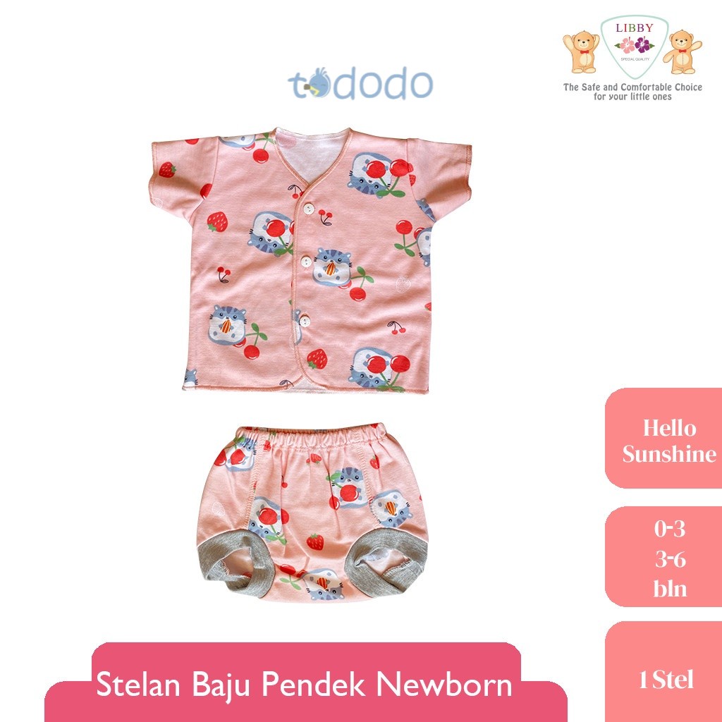 Baju Bayi Setelan Pendek Celana Pop Newborn 0 3 6 Bulan LIBBY Hello Sunshine (1 stel)