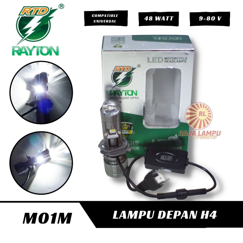 LAMPU PROYEKTOR LED RAYTON M01M H4 DENGAN KIPAS 48WATT MOTOR MOBIL