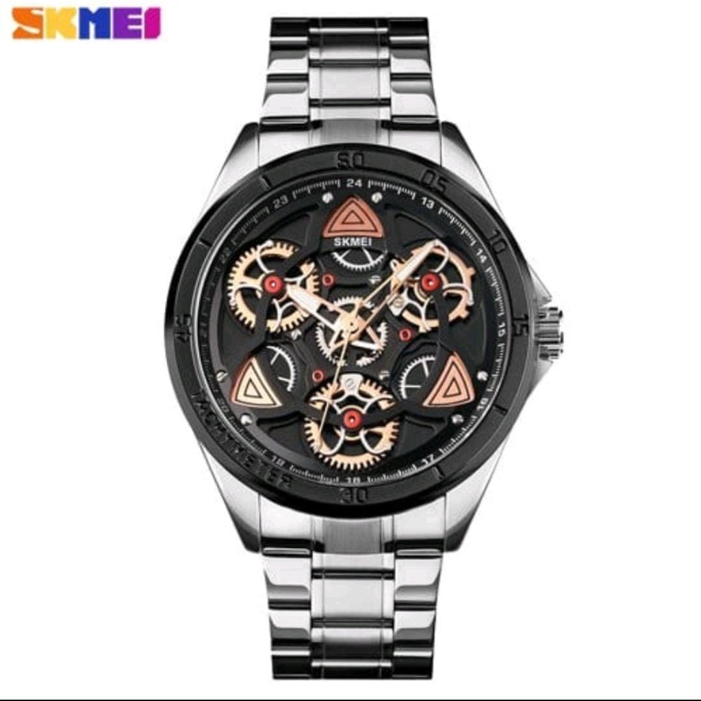 Jam Tangan Pria SKMEI 1678 Automatic Original Anti Air / Jam Tangan SKMEI 1678 Luxury Watch Men Quartz Stainless Steel 360° Rotating Gear Hollow