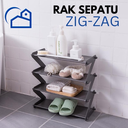 PROMO !! RAK SEPATU ZIG ZAG MINIMALIS / RAK SEPATU ZIG ZAG 4 SUSUN Shoe Rack Sandal Holder Rak Buku Serbaguna Storage Rak Kamar Mandi - 4604