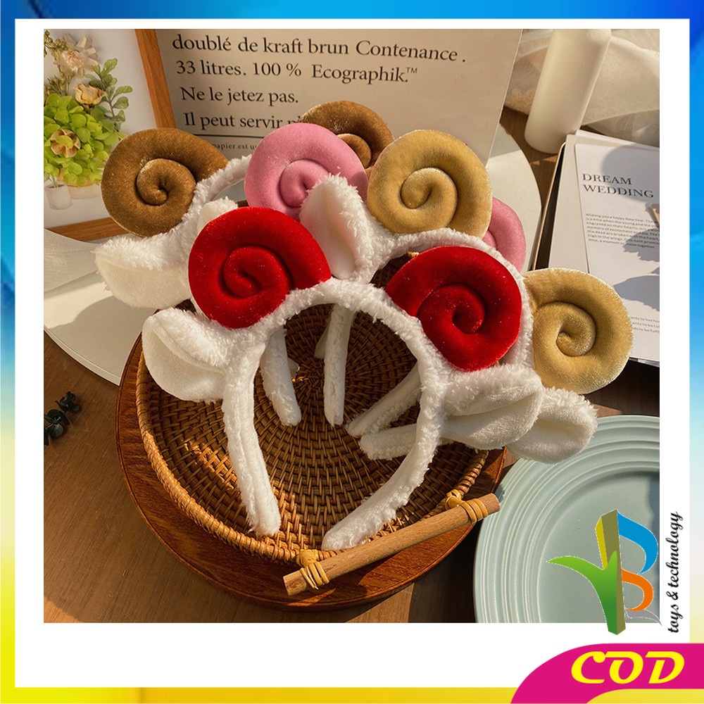 RB-C490 Bando Motif Tanduk Domba Lucu Bahan Lembut / Aksesoris Rambut Wanita / Bandana korea / Headband White Sheep Domba Aries Unik