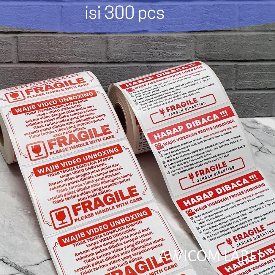 

Berkualitas Label Sticker FRAGILE Wajib Video Unboxing Stiker Perhatian Online Shop 80x50 isi 300 pcs ✔