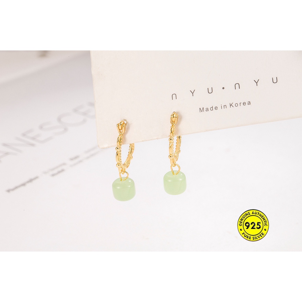 18k Emas Vintage Hetian Jade Earrings Wanita Gaya Pengadilan Anting Bermutu Tinggi U1169