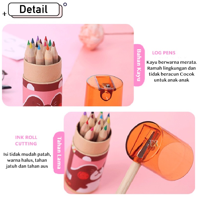 LNR Shop 12pcs/Set Pensil Warna Dilengkapi Peraut di Bagian Penutup Bentuk Tabung Mini Ramah Lingkungan Perlengkapan Sekolah Pensil Mewarnai Tidak Mudah Patah Tahan Lama Krayon Kuas Pen Pulpen Balpoin Crayon Alat Tulis Kotak Pensil