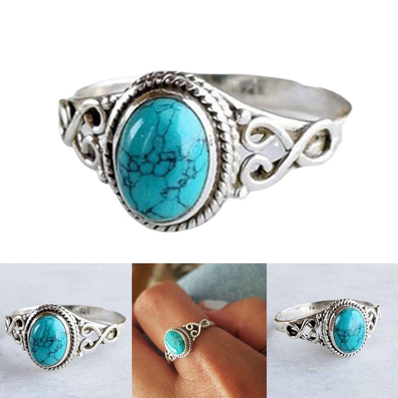 Perhiasan Antik Cincin Pirus Pengantin Pengantin Nikah Tunangan Vintage Ring Hadiah Size 5-12