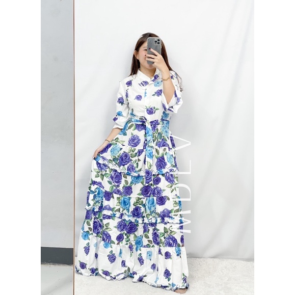 MDLV ~ 06670# Shannya Floral Tiered Maxi Dress Premium Import