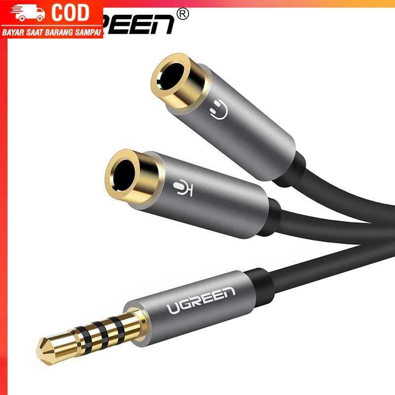( 100% BARANG ORI ) UGREEN Kabel Audio Splitter 3.5mm 2 Port Earphone Microphone - 30619