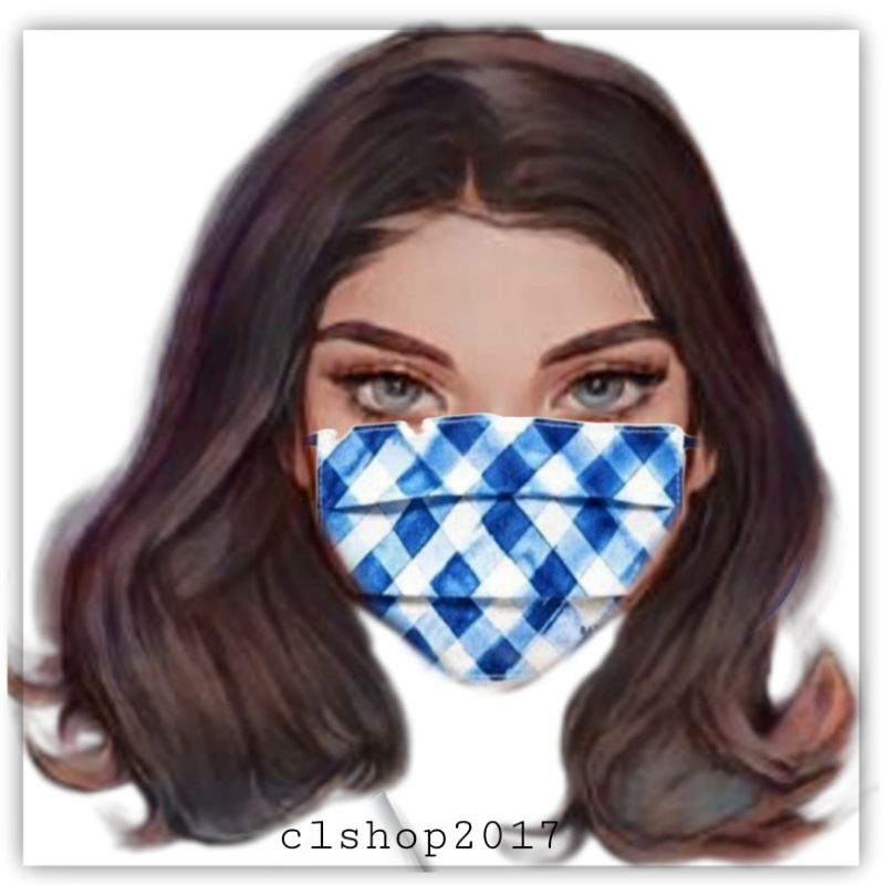 ON SALE!❤BATH &amp; BODY WORKS REUSABLE FACE MASK MASKER BLUE GINGHAM KAIN 3 LAPIS MASKER KAIN KOTAK-KOTAK BIRU PUTIH