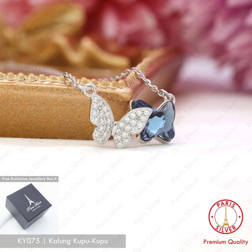 Kalung Liontin Wanita Kupu-Kupu Perak Asli Silver 925 Lapis Emas Putih Butterfly Necklace
