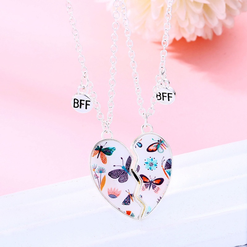 2 Pcs/Set Fashion Kartun Lucu Sahabat Cinta Pasangan Liontin Kalung Patah Hati BFF Teman Baik Persahabatan Perhiasan