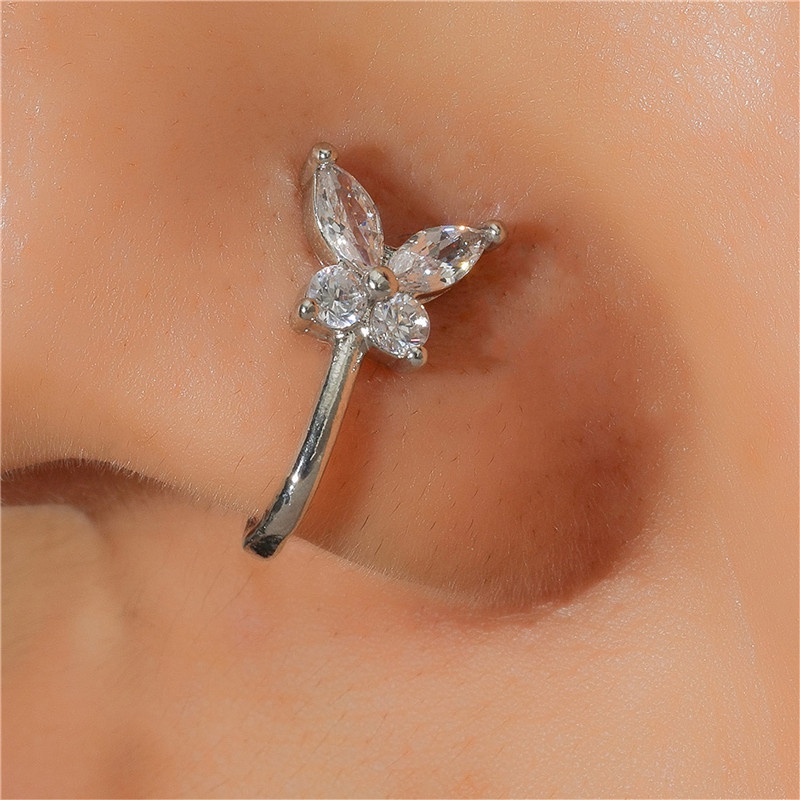 Butterfly Cincin Hidung Klip Hidung Tanpa Tindik Dengan Zircon U-shaped Nose Piercing