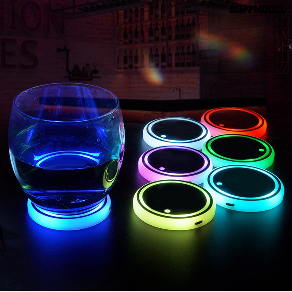 [Dekorasi] Tikar Cangkir Luminous Warna-Warni Ambient Light LED Mobil USB Anti-slip Coaster Tempat Minuman Untuk Otomotif