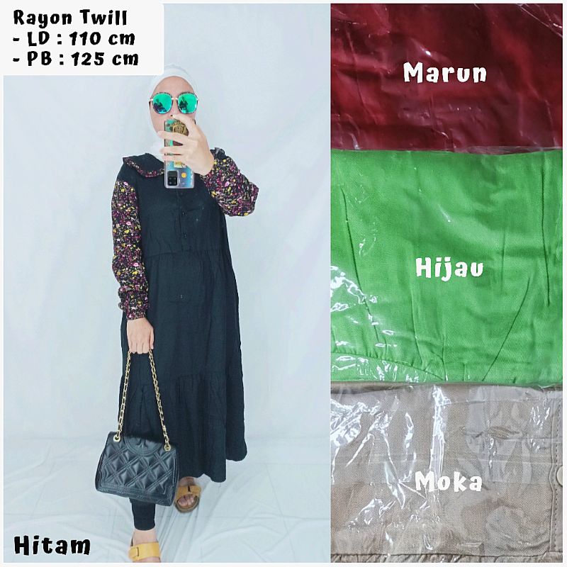 Midi Dress Rayon Twill Polos Bunga
