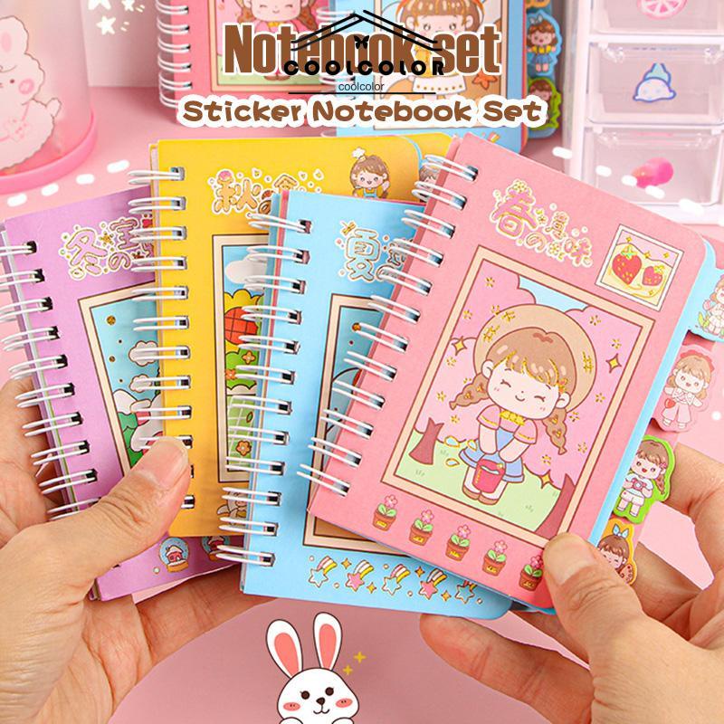 COD❤️Buku Catatan Lucu Siswa Scrapbook Coil  Buku Portabel  Dengan Stiker Di Dalamnya- cl