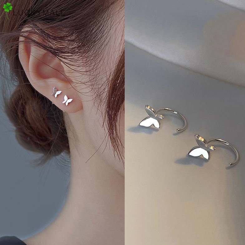 Y2k Korea Anting Perak Untuk Wanita Hypoallergenic Fashion Kupu-Kupu Hook Earring Perhiasan Aksesoris