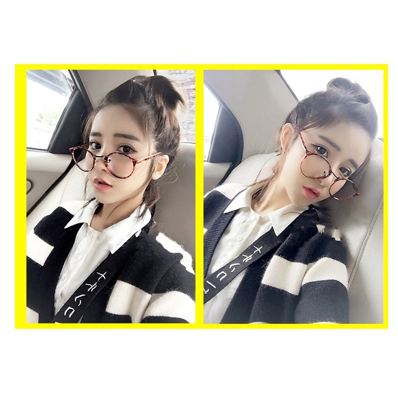 (YUZHU) Korean Fashion Leopard Kacamata Bingkai Transparan Vintage Fashion Bingkai Bulat Anti Blue Light Eyeglasses