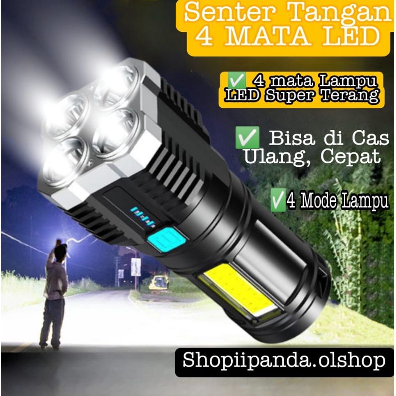 Senter LED Cas Super Terang Jarak Jauh+COB 4 Mode Emergency USB Recharge⭐Shopiipanda.olshop⭐