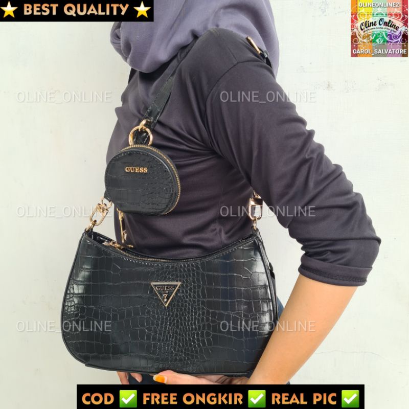 tas wanita alexie jinjing pundak shoulder bag with small coin pouch bag croco motif black nude pink white gs gb