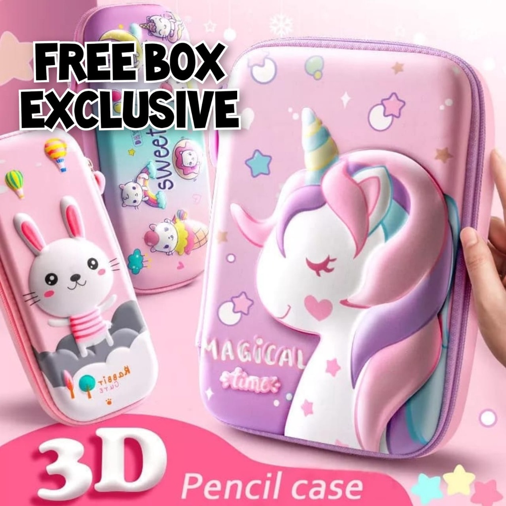 Kotak Pensil 3D Large Unicorn EVA Anti Air Free Box Exclusive Tempat Pensil Karakter Timbul Wangi 6D Hadiah Alat Tulis  Premium Tempat Pena Sekolah Lucu