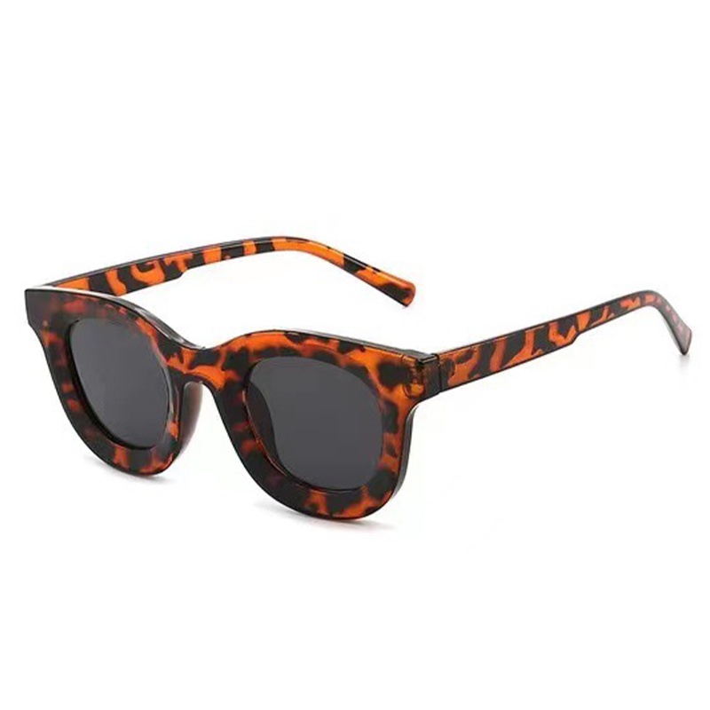 Kacamata Boldie Frame Tebal Skinny Hitam Persegi Panjang Uv400 Gaya Vintage Retro Untuk Wanita Dan Pria-Leopard bulat