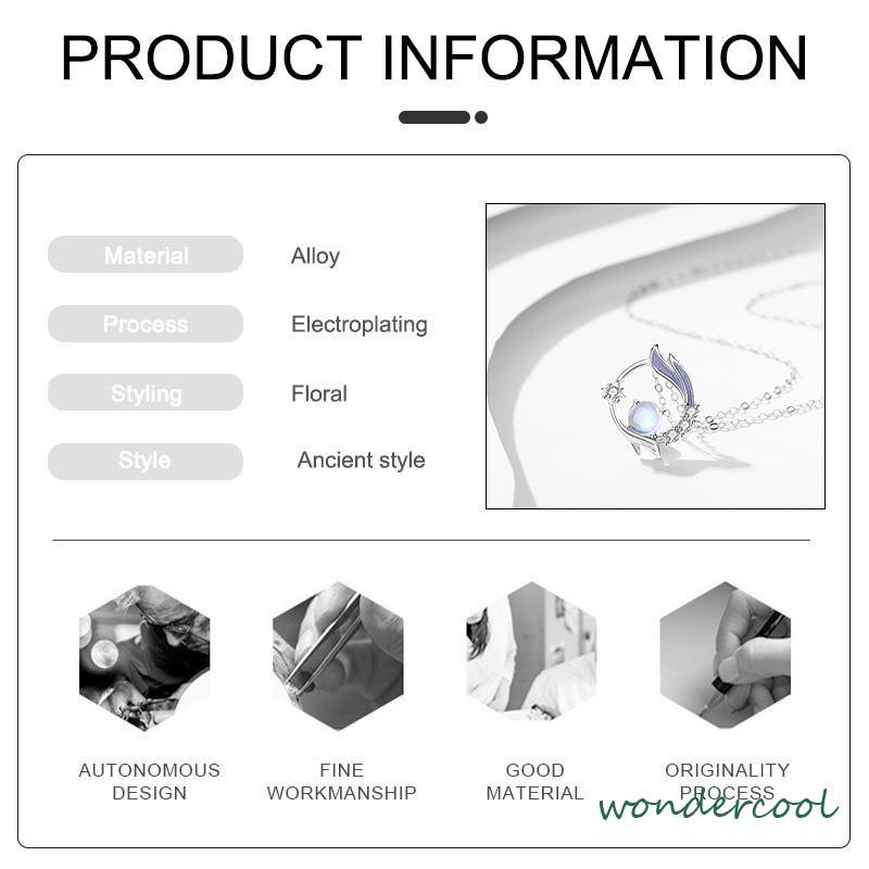 Kalung Rantai Klavikula Liontin Moonstone Gaya Korea Silver Untuk Wanita Aksesoris Perhiasan-Won
